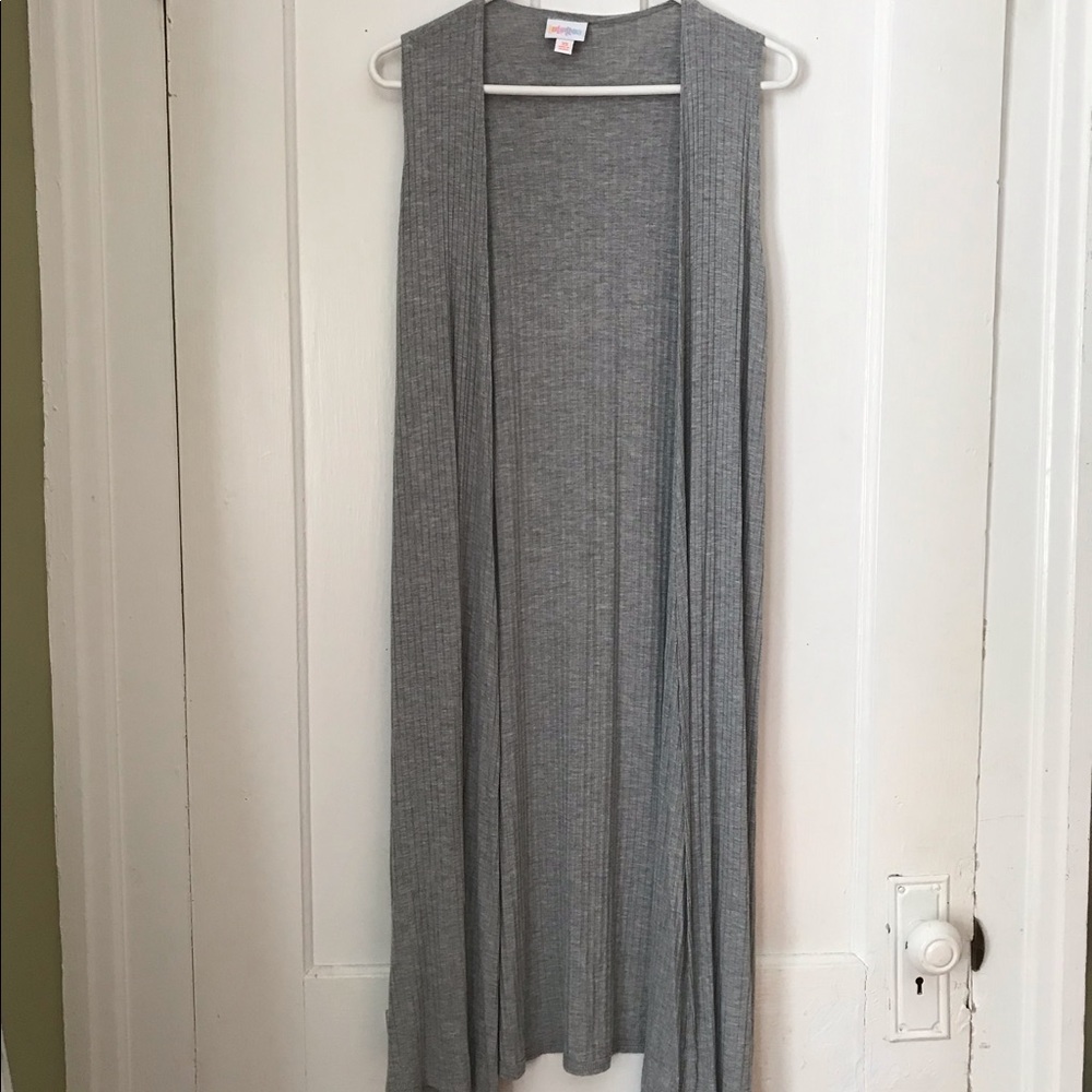 Ribbed Gray Long Cardigan Vest